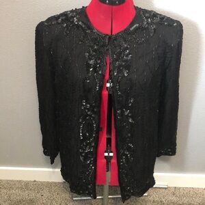 Vintage American Night Evening Jacket S Silk Beads halloween Sparkling party